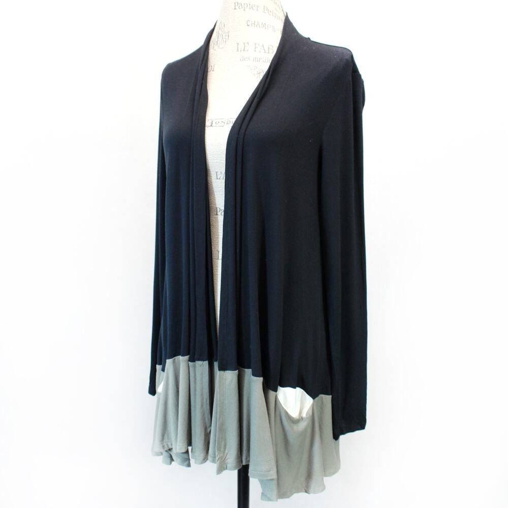 Logo Lori Goldstein colorblock black open front cardigan top pockets Small